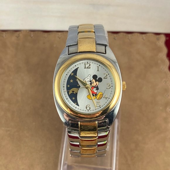 Vintage Mickey Mouse Rare Moon Phase 2 Tone Watch - Picture 2 of 6